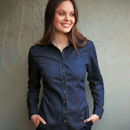 Brook Taverner Ladies Banff Long Sleeve Chambray Shirt Thumbnail