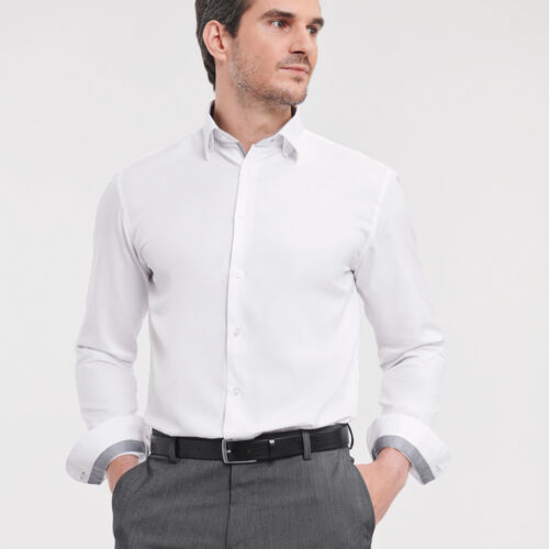 Men's Long Sleeve Tailored Contrast Herringbone Shirt  Thumbnail